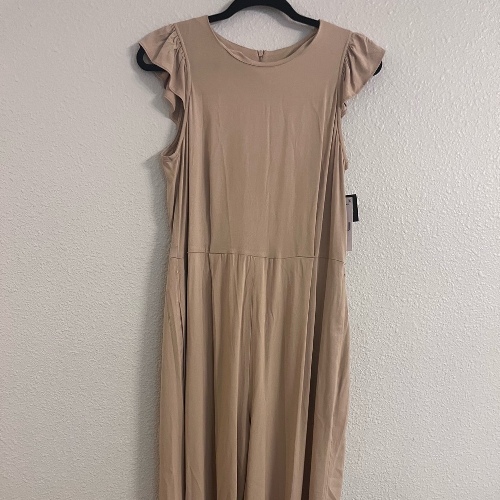 Tan Romper with Pockets and back zipper